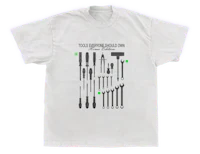 a white t - shirt with tools on it